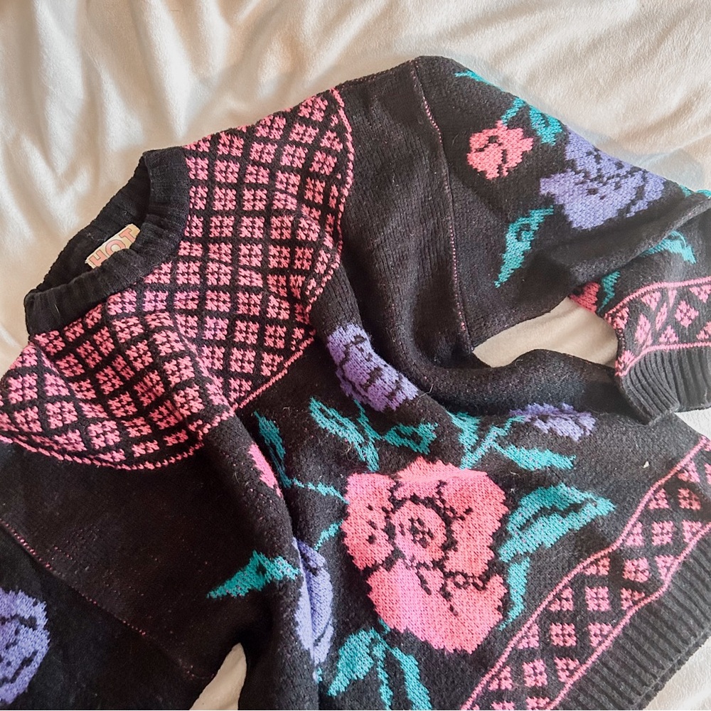 Vintage Hot Gossip Fair Isle Floral 80s Sweater SZ XS H2